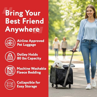 dbest products Pet Smart Cart, Medium, Black, Rolling Carrier with wheels soft sided collapsible Folding Travel Bag, Dog Cat Airline Approved Tote Luggage backpack - color: Black, size: 21.0"L x 12.0"W x 16.0"H, style: Carrier on wheels