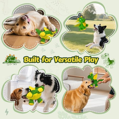 Squeaky Dog Toys - Soft Plush Dragon Dog Toy with 5 Squeakers & Crinkle Paper, Dog Toys for Small, Medium and Large Dogs to Keep Them Busy (Green,10") - color: Green