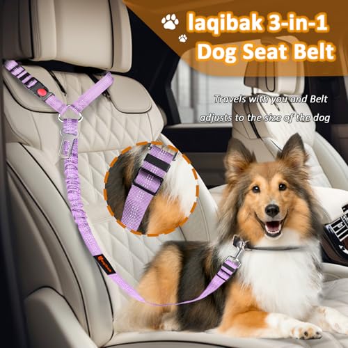 Removable Dog Seat Belt Harness for Car, 3 in 1 Pet Dog Car Seatbelt Leash, Retractable Restraint Secures to Vehicle Headrest & Adjustable Reflective Bungee Dog Seatbelt Tether, Purple - color: 2PCS Purple