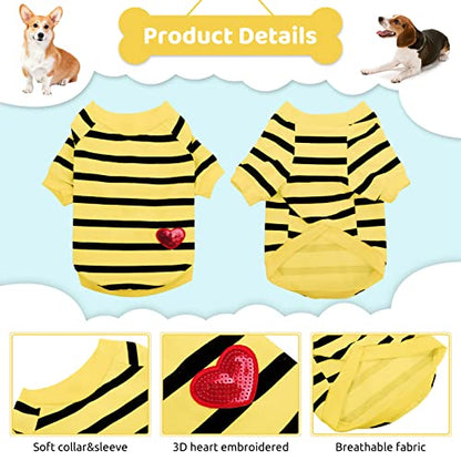 Pet Dog Striped T-Shirt Dogs Cats Cotton Vest Spring Summer Pet Apparel Tee Shirt Suitable for Small and Medium Large Pets French Bulldog Bichon - color: Yellow, size: X-Small