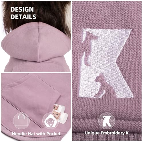Koneseve Dog Hoodie & Cat Sweater, Warm Fleece Hooded Sweatshirt with Pocket for Small to Large Pets, Cozy Winter Outfit, Purple, S - color: Purple, size: S-(2~7lb) | Chest(~13")