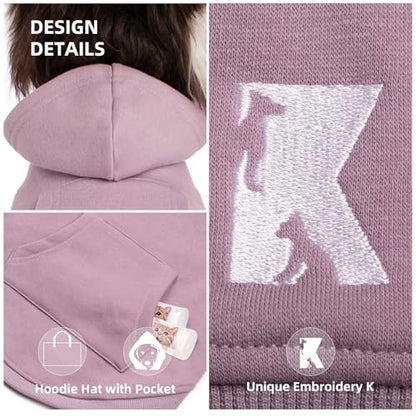 Koneseve Dog Hoodie & Cat Sweater, Warm Fleece Hooded Sweatshirt with Pocket for Small to Large Pets, Cozy Winter Outfit, Purple, S - color: Purple, size: S-(2~7lb) | Chest(~13")