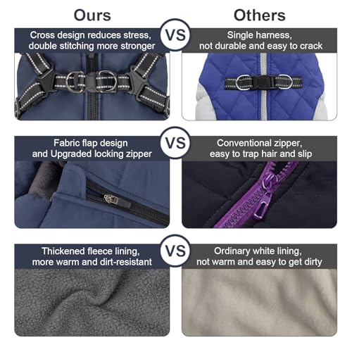 Dog Winter Coat, Warm Dog Jacket Reflective Adjustable Fleece Vest with Harness Built in,Windproof Pet Snow Jacket Snowsuit with Zipper for Small Medium Dogs, Navy Blue XS - color: Blue, size: X-Small