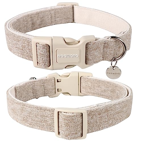 DOGWONG Cotton Hemp Dog Collar, Heavy-Duty Khaki Dog Collar Adjustable Soft Natural Fabric Pet Cute Wedding Puppy Necklace for Small Medium Large Dogs - color: A: khaki, size: X-Small