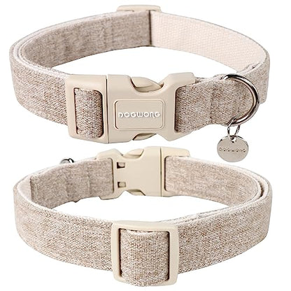 DOGWONG Cotton Hemp Dog Collar, Heavy-Duty Khaki Dog Collar Adjustable Soft Natural Fabric Pet Cute Wedding Puppy Necklace for Small Medium Large Dogs - color: A: khaki, size: X-Small