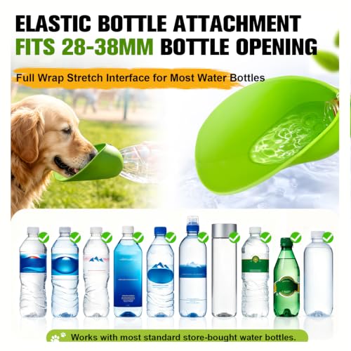 2pcs Portable Dog Water Bottle Attachment, Slip-On Pet Water Bowl for Walks | Silicone Dog Drink Dispenser, Fits Standard Water Bottles,Ideal For Daily Hiking & Travel, Quick Rinse & Easy Setup - color: Green+Pink
