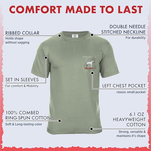 SEA DOG Classic Original Pocket Print Graphic T-Shirt, 100% Ringspun Cotton, Relaxed Fit, Printed in USA - color: Bay Green, size: Medium