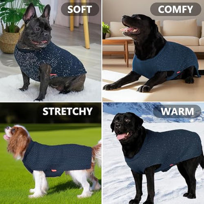KYEESE Dog Sweater with Leash Hole Warm Pullover with Reflective Yarn for Small and Medium Dogs Male Soft Knit Pullover Boy Dog Coats Cozy Lightweight Thick Sweater,Navy Blue,Large - color: 1# Navyblue, size: L (30-45lbs)