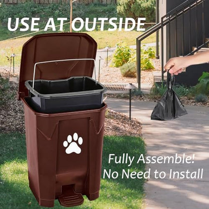 tebiete Dog Poop Trash Can Outdoors Pet Waste Station with Lid Dog Waste Disposal Container with Removable Inner Bin Bucket Hands-Free Pedal Garden Yard Home with Waste Bags, Brown - color: 1Pack Brown