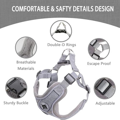 Small Dog Harness and Leash Set,No Pull Adjustable Step in Soft Mesh Vest Harness,Easy Walk Reflective Pet Harness with Padded Handle for Walking Training Small Medium Large Dogs and Cats (Grey, S) - color: Grey, size: S