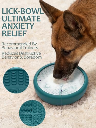 Dog Lick Bowl for Large Dogs, Lick Mat, Slow Feeder Lick Bowl with Brush and Scraper,Strong Suction, Freeze Licking Bowl for Anxiety Relief, Enrichment & Distraction, Dishwasher Safe 7.6 * 3.5 inch - color: Teal