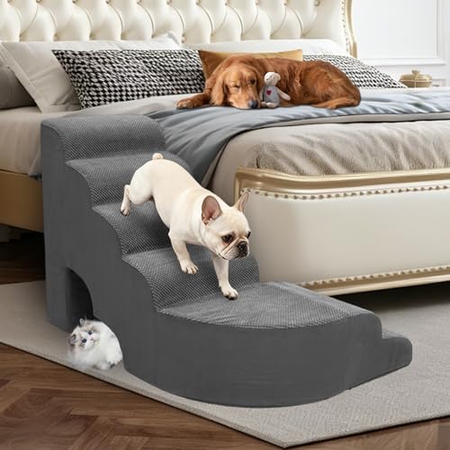 Dog Stairs for High Bed, Dogs Stairs for Small Dog, 6 Tiers Steps for Dogs to Get on Beds, 30 inches L Shape Pet Step Ramps for Old Cats, Injured Pets and Small Puppy