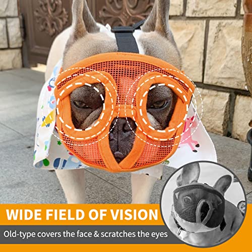 BARKLESS Short Snout Dog Muzzle, Breathable Mesh Flat Faced Muzzle for French Bulldog Shih Tzu and Pug, Mask Bulldog Mouth Cover for Biting Chewing Licking (Orang, M) - size: M (Head 18.0-20.5'')