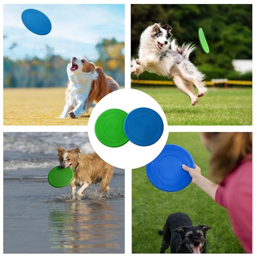 Dog Flying Disc, 2 Pack Dog Frisbee Toy Gift Set for Medium & Large Dogs, Floating Frisbee for Water Pool Beach, Lightweight Soft Frisbee for Fetch, Tug of War, Catch, Play,7 inch（ Green and Blue） - color: Green & Blue