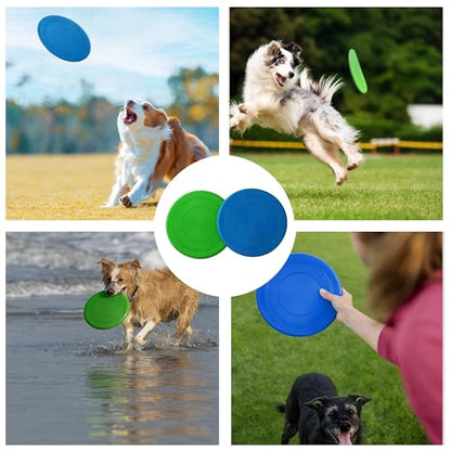 Dog Flying Disc, 2 Pack Dog Frisbee Toy Gift Set for Medium & Large Dogs, Floating Frisbee for Water Pool Beach, Lightweight Soft Frisbee for Fetch, Tug of War, Catch, Play,7 inch（ Green and Blue） - color: Green & Blue