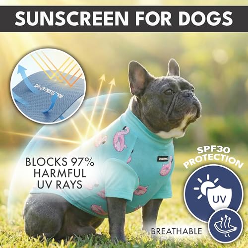 Spark Paws Sunblock Dog T-Shirt, SPF30 Protection, Lightweight Breathable Quick Dry for Dogs with Sensitive Skin - Bees & Flamingo (Set of 2) - Size 3XL - color: Bees & Flamingo, size: 3XL: 60-80lbs