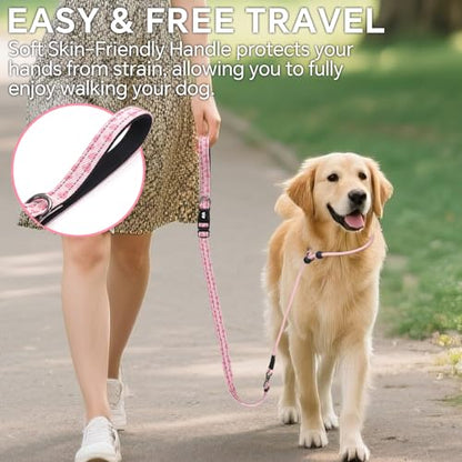 QQPETS Adjustable Slip Lead Dog Leash, Hands Free Waist Leash for Dog Walking, Reflective Training Lead with 360° Swivel Anti-Tangle, 4-7 ft Length for All Breeds - color: Pink Heart