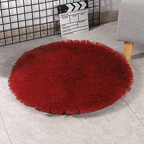 31 Inch Plush Dog Bed Mat Warm Fluffy Round Puppy Crate Pad with Anti-Slip Waterproof Bottom Soft Comfy Pet Kennel Mat for Small and Medium Dogs Sleeping(Claret) - color: Claret, size: 31 Inch
