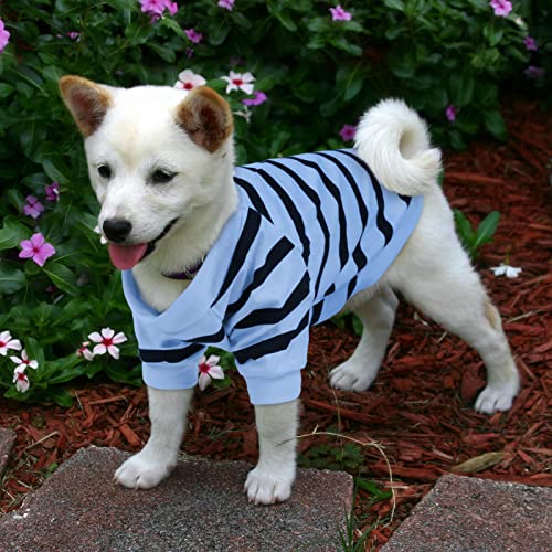 Pet Dog Striped T-Shirt Dogs Cats Cotton Vest Spring Summer Pet Apparel Tee Shirt Suitable for Small and Medium Large Pets French Bulldog Bichon - color: Blue, size: X-Small