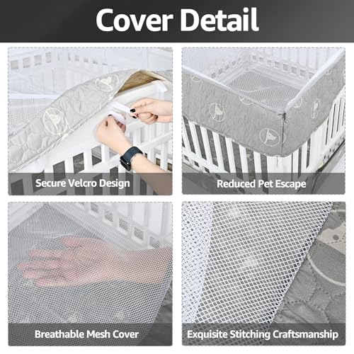 PJYuCien Playpen Cover and Bottom Pad for 36'' Width 4 Panel Pen, Gray | Protect Floor, Easy to Move and Clean – Perfect for Puppy, Duck, and Other Small Animals，Adhesive Tape Connect - style: Grey Bottom Cover Set, 36"Width, Grey ( Adhesive Tape Connecti