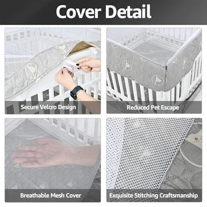 PJYuCien Playpen Cover and Bottom Pad for 36'' Width 4 Panel Pen, Gray | Protect Floor, Easy to Move and Clean – Perfect for Puppy, Duck, and Other Small Animals，Adhesive Tape Connect - style: Grey Bottom Cover Set, 36"Width, Grey ( Adhesive Tape Connecti