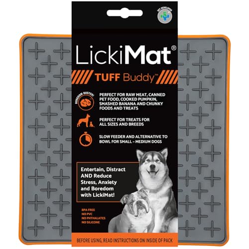 LickiMat Tuff, Heavy-Duty Buddy, Dog Slow Feeder Lick Mat, Boredom Anxiety Reducer; Perfect for Food, Treats, Yogurt, or Peanut Butter, Fun Alternative to a Slow Feed Dog Bowl, Orange - color: Orange