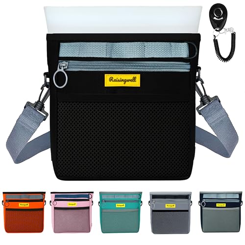 Raisingwell Dog Treat Pouch with Magnetic Closure 4-Cup Silicone Bag Fanny Pack Holder with Clicker 4 Ways to Wear Front Pocket Fits All Phones Ideal for Leash, Pet Walking and Training（Black） - color: F.Black, size: 4CUP