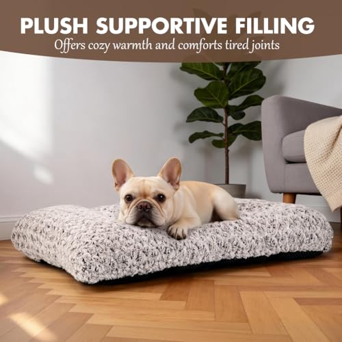 Dog Bed Crate Pad - Rosette Pattern White Velvet Pet Bed Anti-Slip Comfy Kennel Pad for Crates Rosette Brown S - color: Rosette Pattern Brown, size: Small 24"x18"