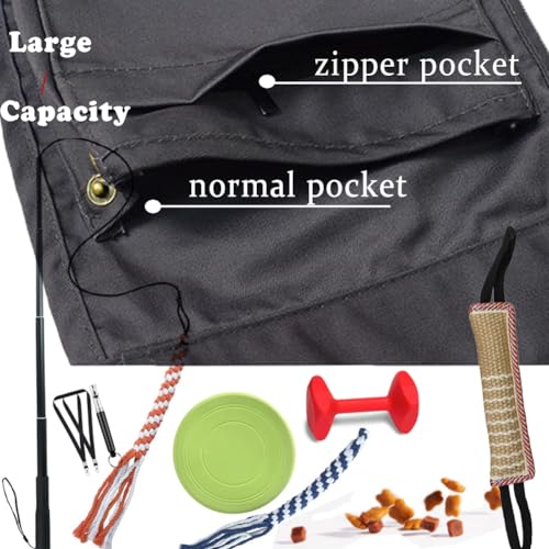 Dog Trainer Treat Belt Pouch Waist Apron with Detachable Large Deep Pockets | Adjustable Fit, Tool Pockets Expand, Large Spacious for Leashes, Balls, Toys, & Phone/Keys, Zippers Bag