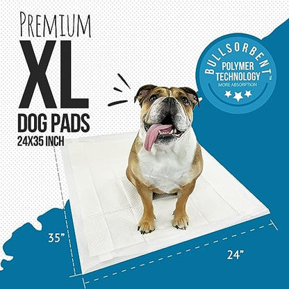 Bulldogology Pee Pads for Dogs XL with Adhesive Sticky Tape (24x35) Dog Puppy Pads Extra Large, Disposable Puppy Pads, Dog Training Wee Pads 6 Layers with Bullsorbent Polymer Tech (40-Count, White) - size: 40-Count (24x35)