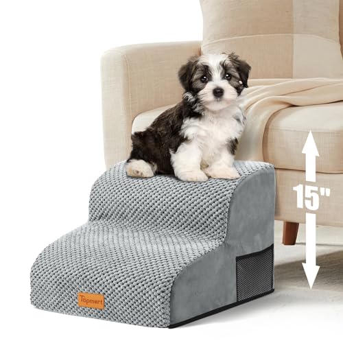 Topmart High Density Foam Pet Steps 2 Tiers,11.8" High,Non-Slip Dog Stairs | Soft Foam Dog Ramp Ladder,Best for Injured,Older Cats,Pets with Joint Pain,Suitable for Low Sofas,Stairs,Lower Place - color: Grey, size: 15.7*15.7*11.8