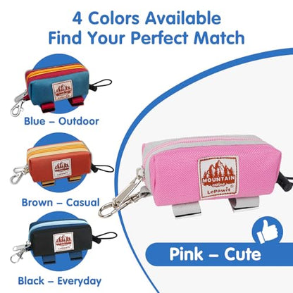 Dog Poop Bag Holder Zippered Pouch, Portable Waste Bag Dispenser with 1 Metal Clip, Fashion Color Matching Canvas Holder for Leashes - Pink - color: Pink