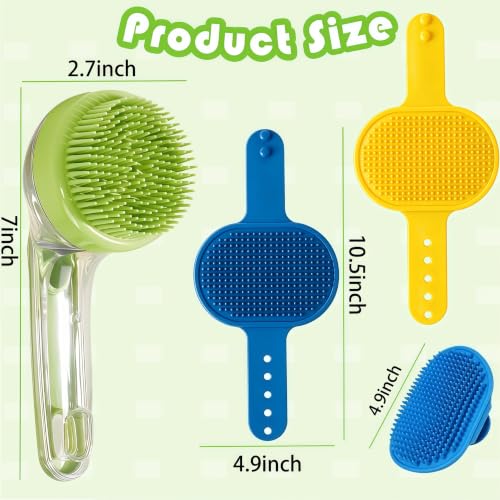 3 Pack Dog Bath Brush, Grooming Scrubber Shampoo Brush, Bubble Maker Paw Washer, Massage Brush for Short & Long Hair/Dog Owners