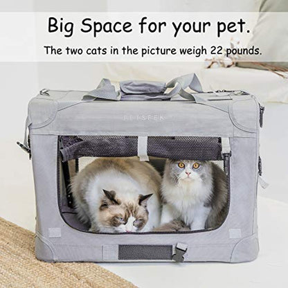 Extra Large Cat Carrier Soft Sided, Portable Small Dog Carrier for 2 Cats, 24"x16.5"x16" Car Travel Folding Comfortable Design with Bowl, Grey - color: Grey