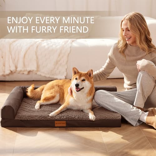Patas Lague Orthopedic Dog Bed Medium Size Dog 30''X20'', Waterproof L Bolster Medium Pet Sofa Beds with Removable Washable Cover, Soft Pet Couch Crate Mat with Nonskid Bottom, Brown - color: Brown, size: 30"L x 20"W x 3.5"Th