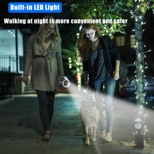 HCY&WLD Upgrade 4-in-1 Retractable Dog Leash with LED Light & Dispenser & Poop Bags, 16 ft Heavy Duty Dog Leash with Anti-Slip Handle for Dogs up to 66 lbs, 360° Tangle-Free, One Button Brake & Lock - size: Medium