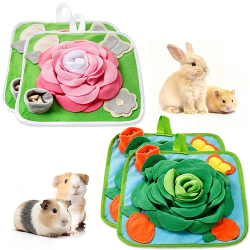 Yinkin 2 Pcs Rabbit Foraging Snuffle Mat for Small Animals Puzzle Toys Funny Interactive Nosework Feeding Mat for Bunny Hamsters Guinea Pigs Ferrets Chinchillas (13.8 x 13.8 Inches,Classic Style) - color: Classic Style, size: 13.8 x 13.8 Inches