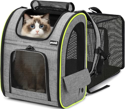 pecute Cat Backpack Expandable, Cat Carrier Backpack Breathable, Large - color: Grey, size: 15.4"L x 11.0"W x 19.0"H