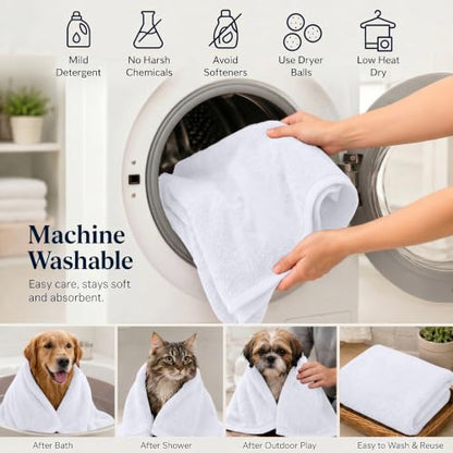 DAN RIVER Dog Towel - Pack of 1, 100% Cotton, 20x40, Ultra Soft 450 GSM, Super Absorbent & Quick Drying Towel for Dogs, Cats, and Other Pets, White Pet. - color: White-pet Salon