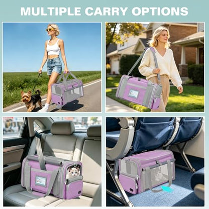 Soft Cat Carrier for Pets Up to 20 Lbs, Collapsible Cat Carrier Bag with Privacy Curtains, Airline Approved Small Pet Carrier for Small Medium Cats Dogs Puppy, Washable Soft Pet Travel Bag Dog Carrier - color: Purple