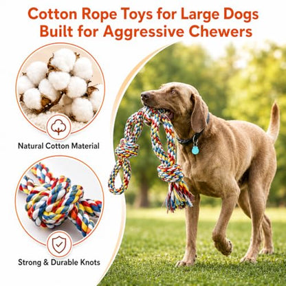 Aitmexcn Dog Rope Toys for Aggressive Chewers, 8 Pack Heavy Duty Natural Cotton Dog Chew Toys for Large & Medium Dogs, Tough Tug of War Dog Toys Teeth Cleaning,Boredom - size: 8 Pack-Large