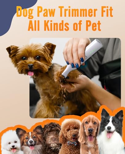 oneisall Dog Paw Trimmer, Cordless Paw Hair Trimmer for Dogs with Double Blades, Quiet 2 Speed Small Dog Grooming Clippers for Paws, Eyes, Ears, Face, Rump (White)