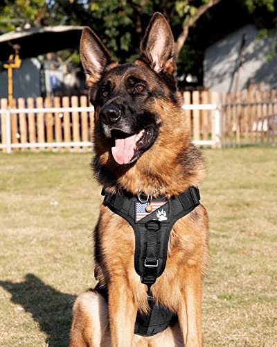 Tactical Dog Harness - PETNANNY Service Dog Vest for Large Dogs Fully Body Coverage in Training Dog Harness with 2 Reflective Dog Patches, Handle, Hook and Loop Panels, Dog MOLLE Vest (Black, M) - color: Black, size: Extended Back M (Chest: 25-35", Neck:
