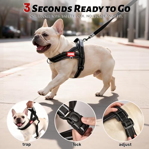 No Pull Dog Harness with Handle, Breathable Mesh Dog Vest for Small Medium Dogs, Lightweight Soft Reflective French Bulldog Harness with Front Clip, Adjustable Easy Walk Puppy Harness (Black, M) - color: Black, size: M
