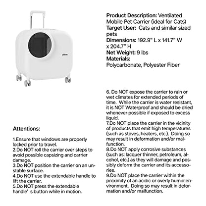 pidan Pet Carrier Large,Pet Suitcase,for Cat and Small Dog,Pet Trolley Case,Pet Rolling Carrier,with Ledlight and Ventilation System,Rechargeable