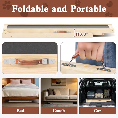 Dog Ramp for Bed Couch Car, 39.4" Long Wooden Steps for Small Pets | 6 Heights 18"-23.6", Holds 200 lbs, Foldable, No Assembly, For Older/Injured Small Pets, Solid Wood, Anti-slip Yoga Mat - size: 39.4"L x 14.5"W x 3.3"H