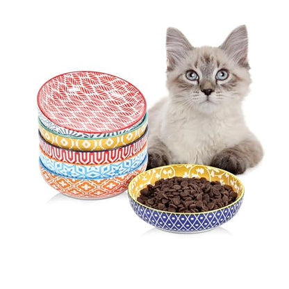 Selamica 세라믹 고양이 그릇, 14cm(5.6인치) 너비의 얕은 고양이 사료 그릇, 음식과 물용, 수염 친화적, 6개 세트, 다양한 색상 - color: 다양한 색상, size: 5.6 Inch, Set of 6