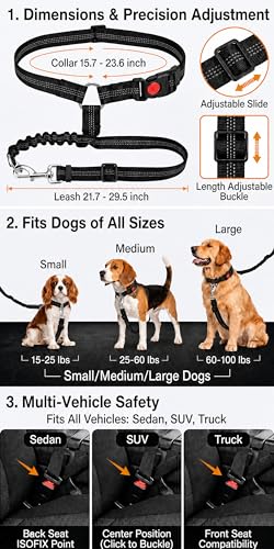 2-Pack Reflective Retractable Pet Seat Belt – Nylon Dog Tether, Adjustable Strap, Attaches to Headrest or Seat Belt – Safe for Small to Large Dogs, Fits Sedans, Trucks, SUVs (Black + Sky Blue) - color: Black + Sky Blue