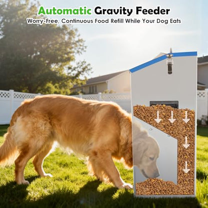Automatic Dog Feeder,Galvanized Metal Pet Food Station for Indoor & Outdoor Use,50LBS Capacity Automatic Food Dispenser for Small, Medium, and Large Dog - size: 50 Pound