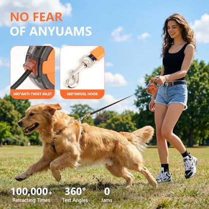 Lightweight and 16Ft Retractable Dog Leash - Anti-Entanglement and one-Hand Brake, Easy to Control - Durable Dog Leash, Designed for Women, Suitable for Small/Medium Dogs - Comfortable Grip